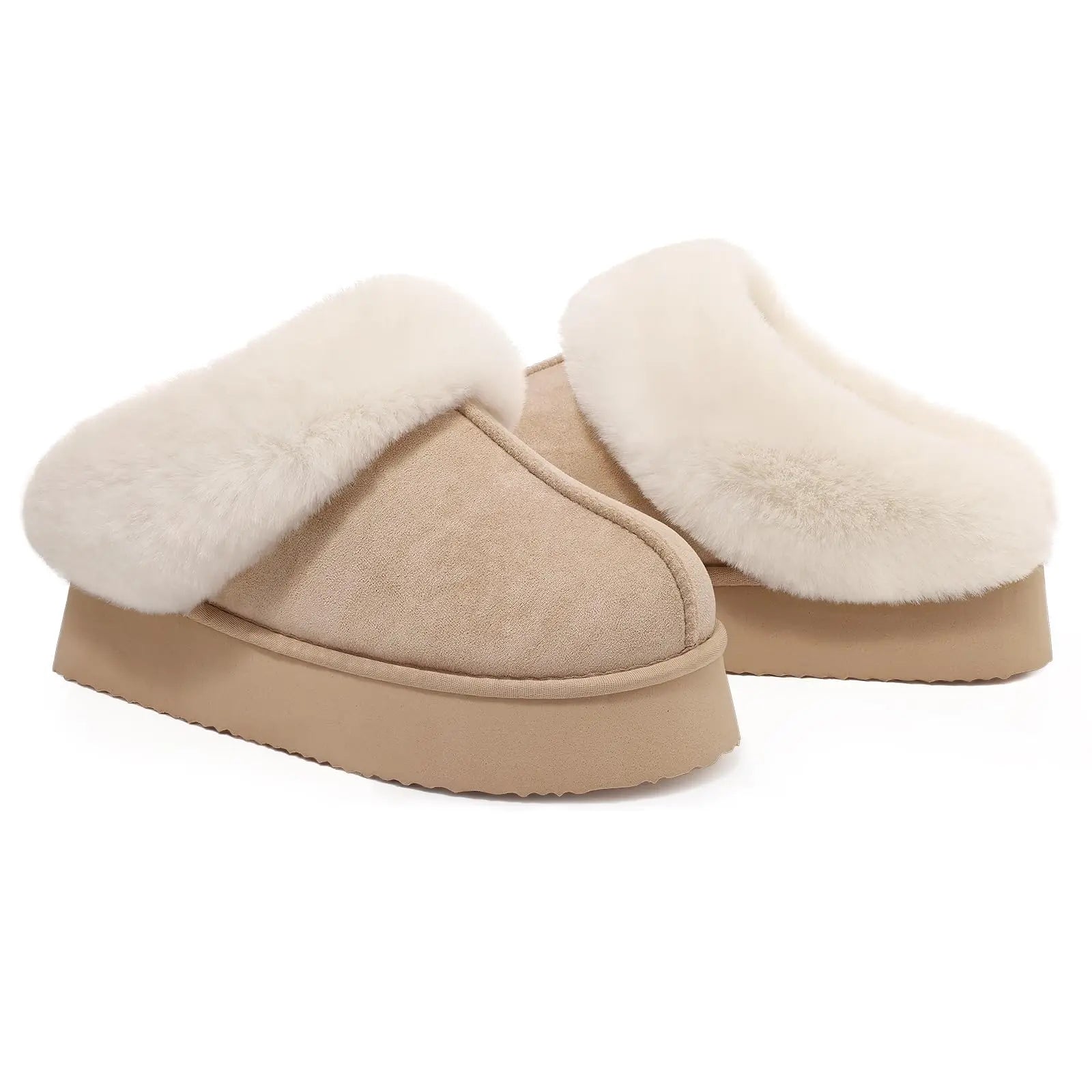 Women's Fashion Fur Winter Slippers With Thick Sole Fluffy Fuzzy Slippers and Anti-Slip Platform Slides Plush Shoes