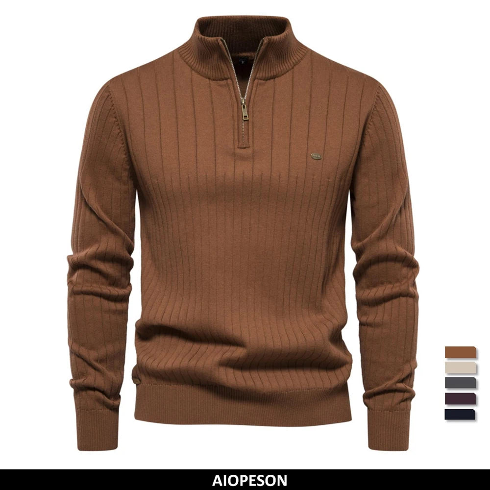 Men's Autumn Quarter Zipper Mock Neck Pullover Sweaters For Men Quality Warm Winter Cotton Knitted Men's Sweaters