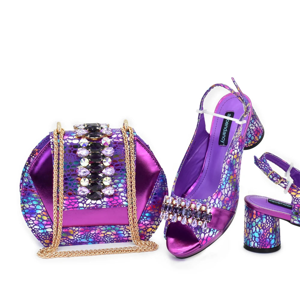 2025 Women Party Italian-Nigerian Shoe and Bag Set Decorated with Rhinestone Suitable for Wedding