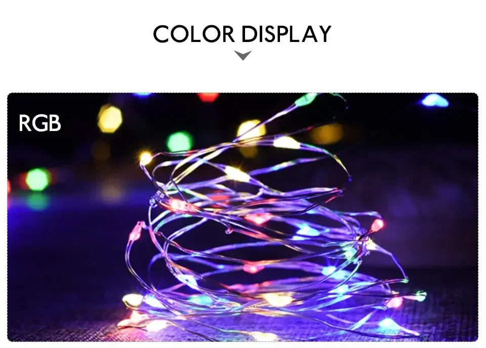 2M 5M 10M LED-lichtsnoer op batterijen, koperdraad, slingerverlichting, buiten, tuin, bruiloft, feest, kerstboomdecoratie