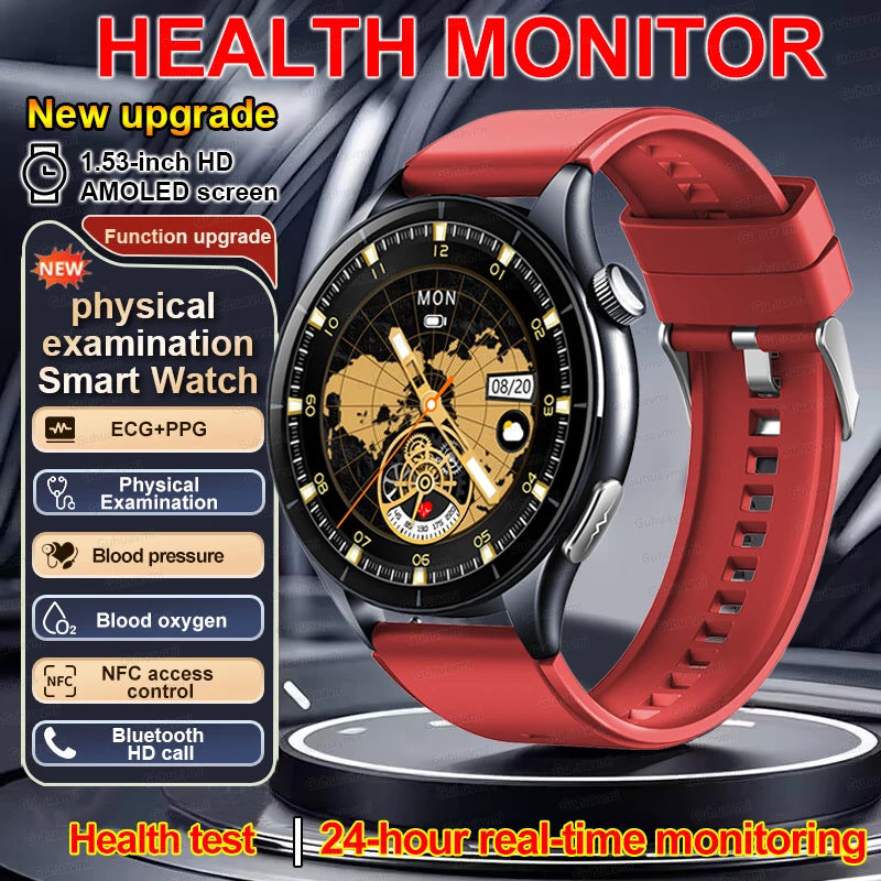 2025 Nieuw Smart Watch NFC ECG+PPG Bloedzuurstof Urinezuur Bloeddruk Saffier Smartwatch Heren - Compatibel met Samsung Galaxy, Xiaomi en Huawei IOS