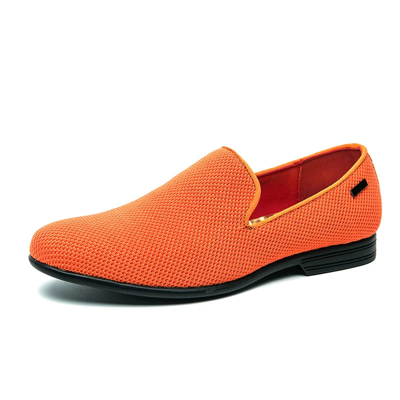 Breathable Mesh Formal Dress Oxfords Shoes for Men Orange Red Male Fashion Casual Loafers England Gentleman Style Shoes