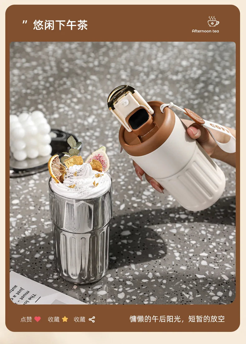 316 SS Smart Vacuum Insulated Thermos Flask - 24/12Hr Hot/Cold Retention, Leakproof, Minimalist Design, Travel Coffee Mug for