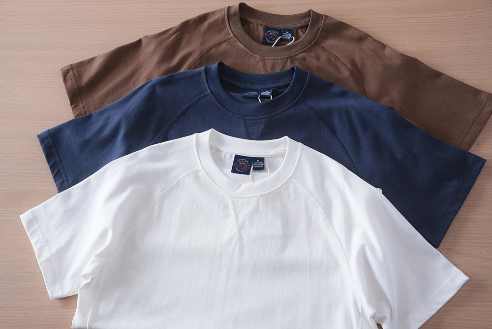 2025 Summer New American Retro 280G Short Sleeve O-neck Solid Color T-shirt Men's Fashion 100% Cotton Washed Casual Loose Tops