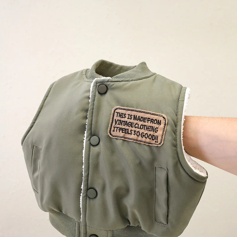 New Autumn Boy's Thicken Vest Cartoon Letter Kids Outwear Waistcoat Winter Warm Children Fleece Padded Clothes 1-7T Unisex