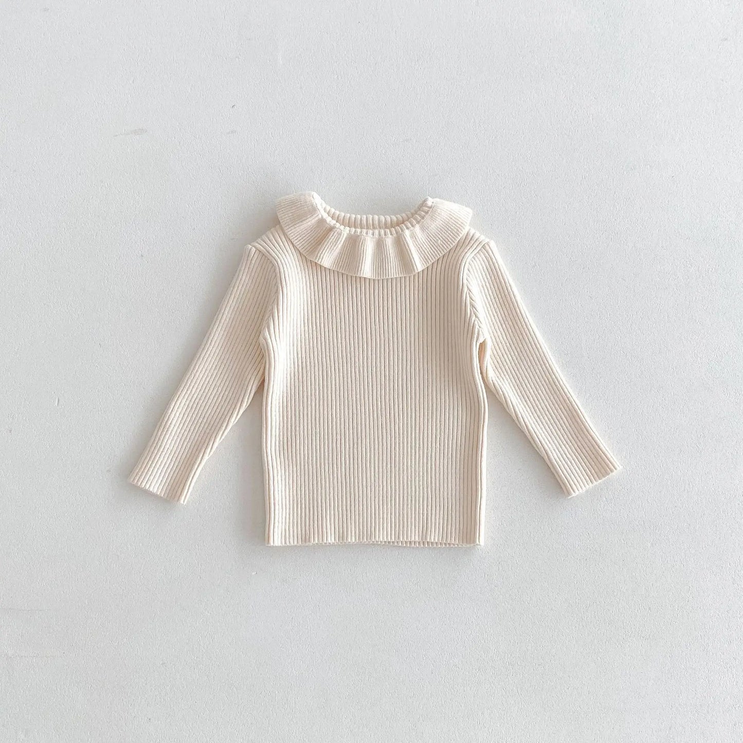 2025 Nieuwe effen trui met onderkant voor meisjes. Kinderkleding met lotusbladkraag en gebreide trui met basistopjes voor meisjes van 1-6 jaar.