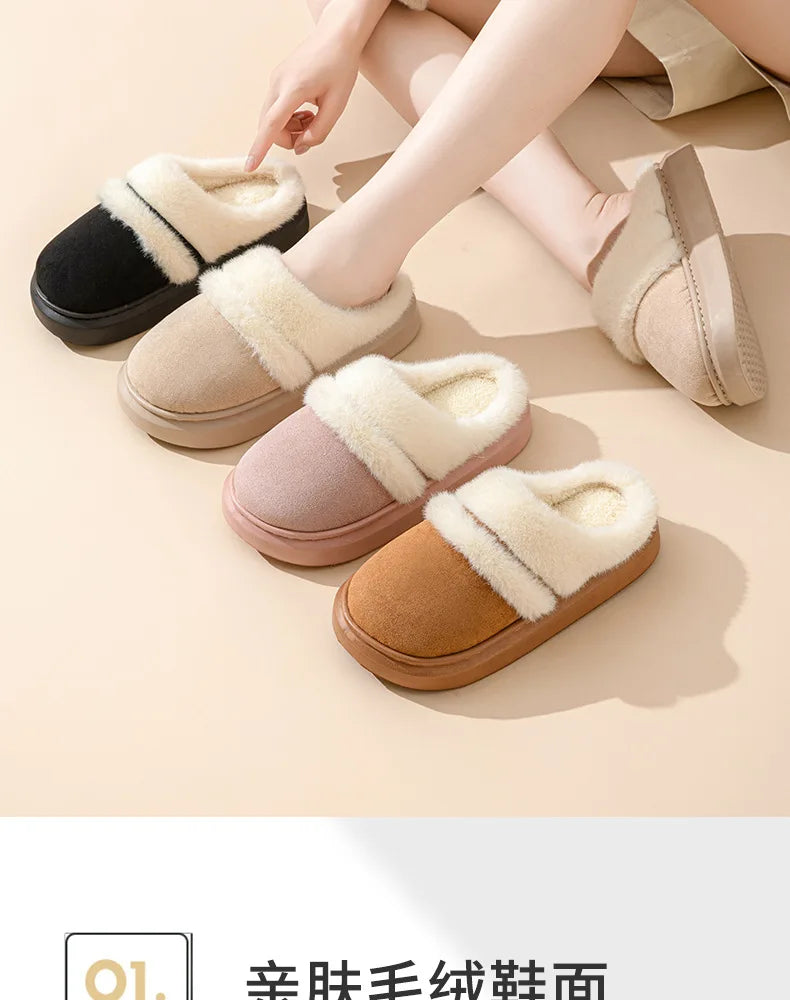 Women's Casual Winter Warm Flat Slippers With Soft Fluffy Cosy Cotton Thick Bottom and Non-Slip Sole Suitable For Home and Outdoor Use Ladies Shoes