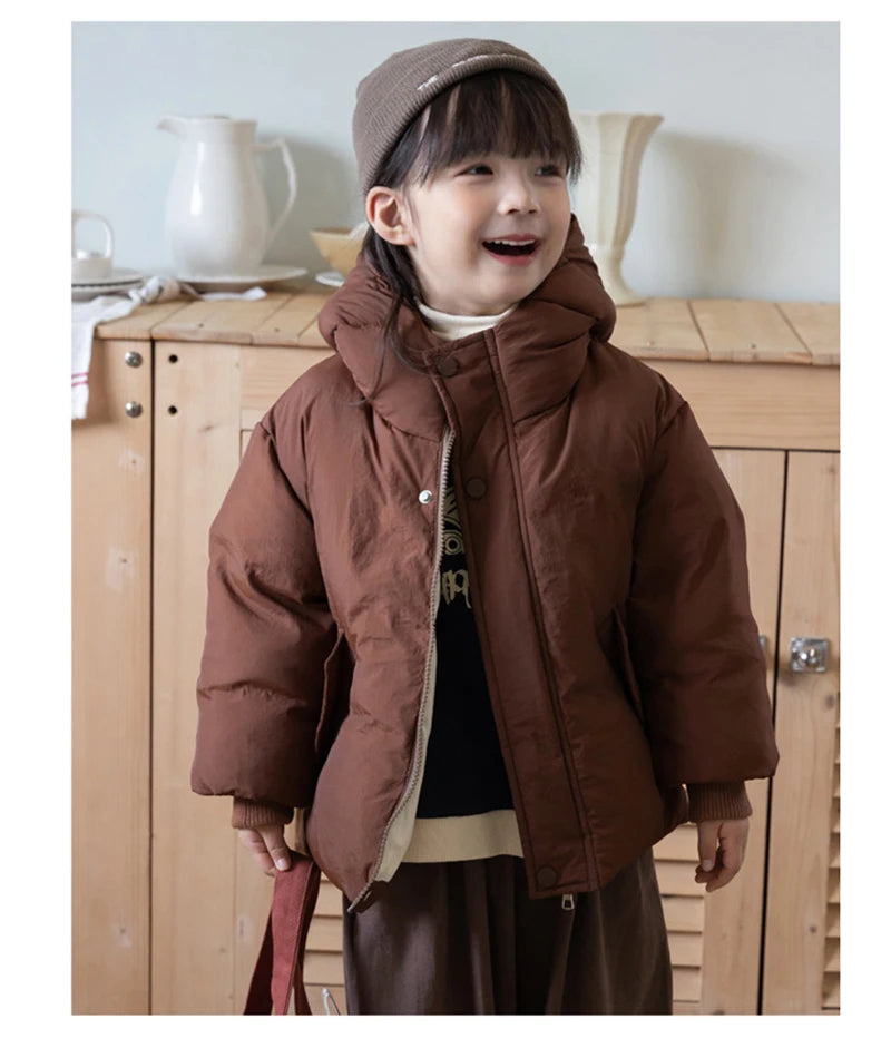 Children's Down Jacket Winter New Kid's Clothing Korean Version Boys Loose Solid Colour Thick Coat Girls Warm Outwear 2-7Y Unisex