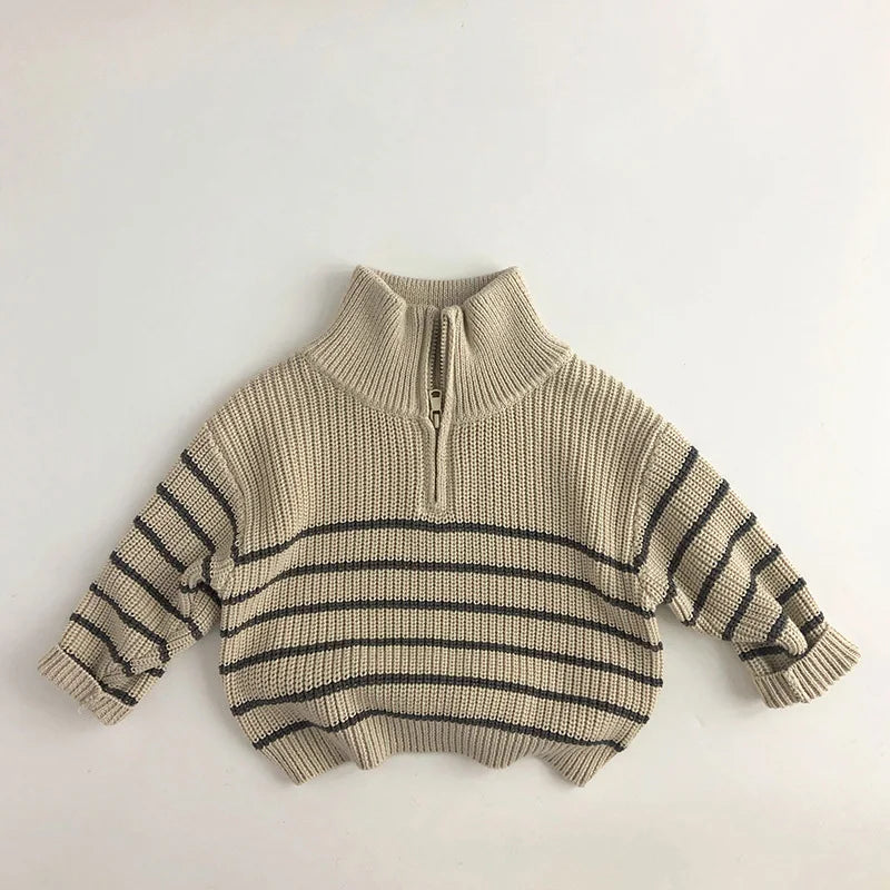 Autumn Stand Collar Kids Clothes Jacket Sweaters Classic Striped Boys Sweater Half Zipper Girls Knit Pullover Children Tops 1-6Y Unisex