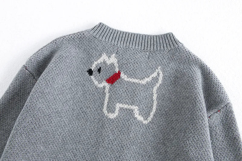 Spring Children's Sweater Jacket Jacquard Cute Dog Boys Single Breasted Buckle Cardigan Top Girls Knitted Sweater 1-8Y Unisex