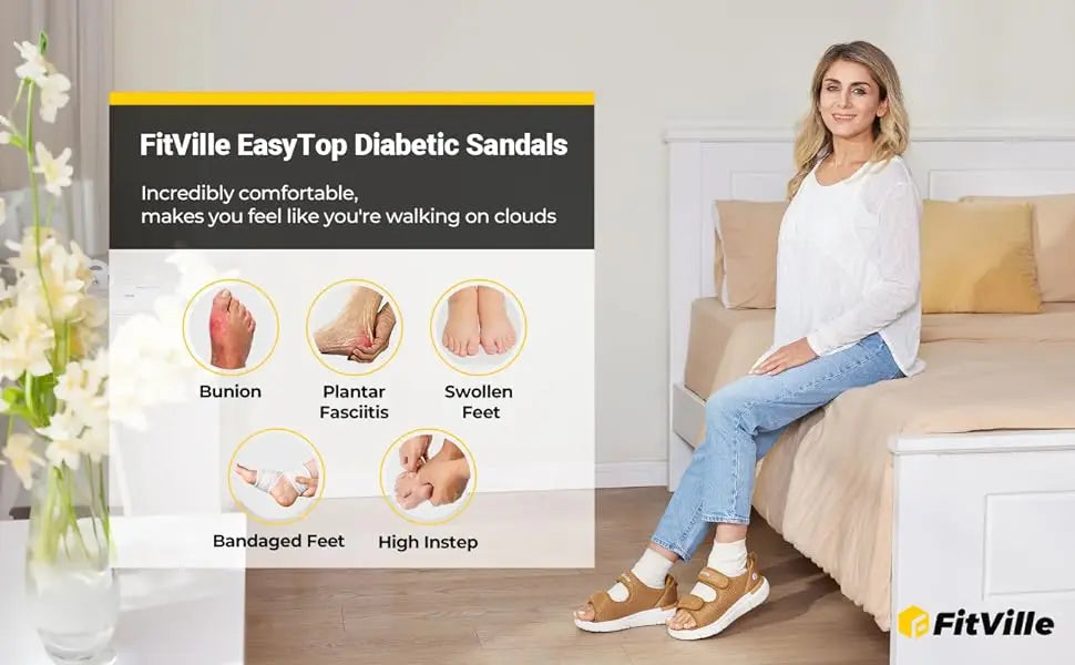 Women's Diabetic Wide Sandals With Arch Support Adjustable Straps Lightweight Casual Ladies Flat Shoes