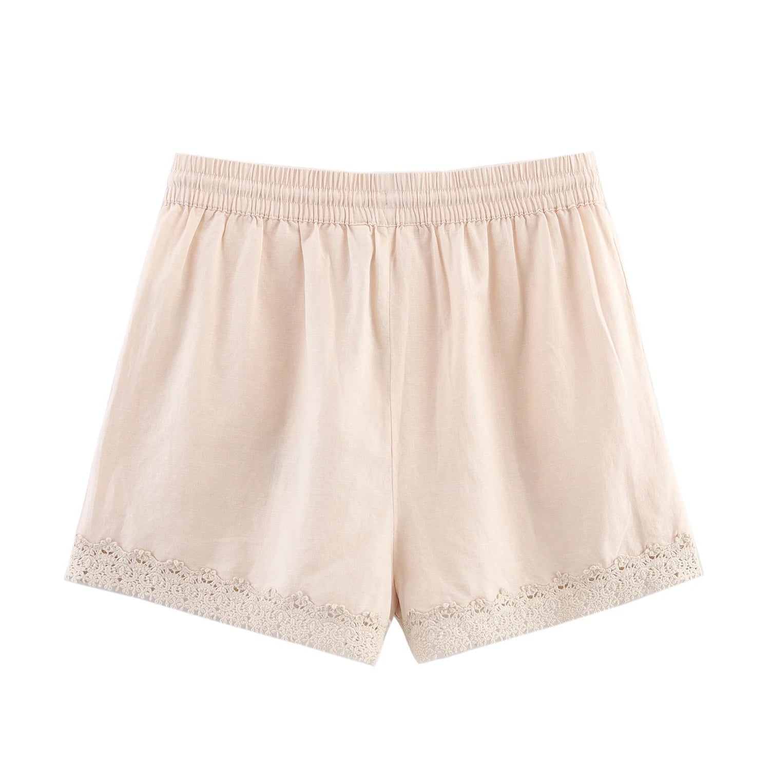 Casual shorts met bloemenborduursel voor dames, elastische tailleband en trekkoorden, polyester shorts voor de middelbare leeftijd, zomercollectie 2025