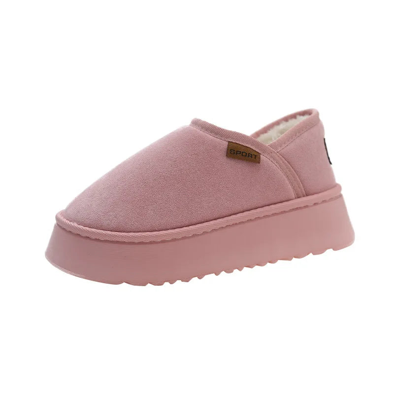 Women's Winter Warm Fuzzy Lining Cotton Shoes Fur Fluffy Slippers For Indoor and Outdoor Use With Anti-Skid Plush Thick Sole Cotton Shoes