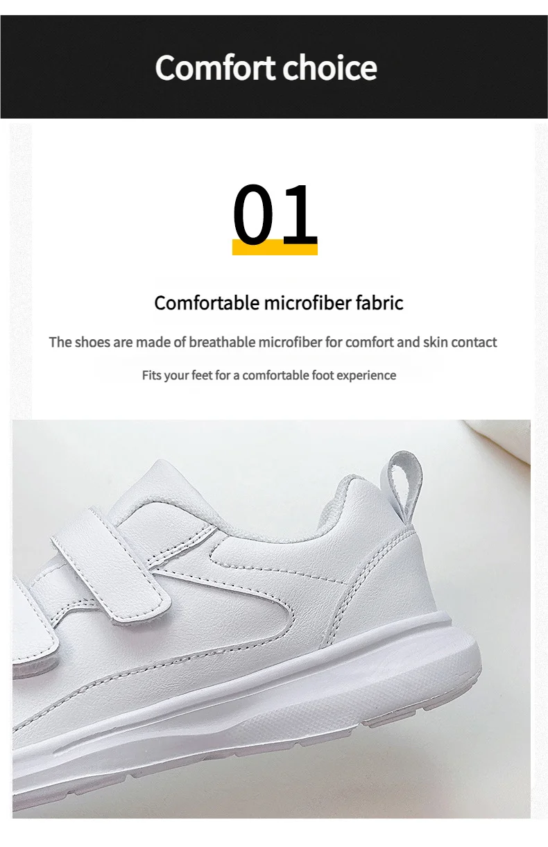 Student Sneakers Unisex White Shoes Magic Buckles Lightweight Couple Shoes for Sports School Dance Running