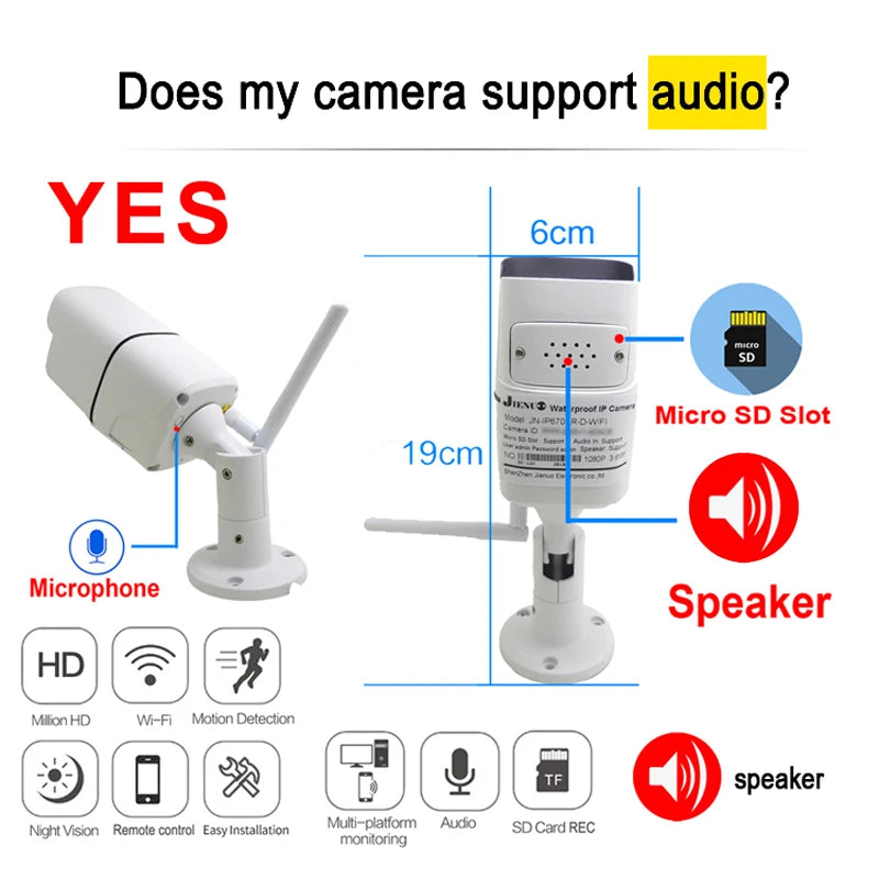 JIENUO 5MP Wifi Camera IP Outdoor Waterproof Wireless NightVision Onvif 1080P Audio Security Surveillance HD 2mp Home Cam CamHi