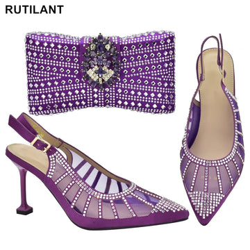 2025 Italian Shoes and Bags Matching Set Decorated with Rhinestone Plus Size Heels