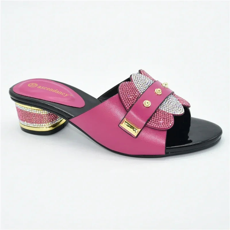 Nigeria Women's Shoes Party Pump High Heels Fashion Women's Summer Fall Non-slip Rhinestone Shoes Square Toe Shoes