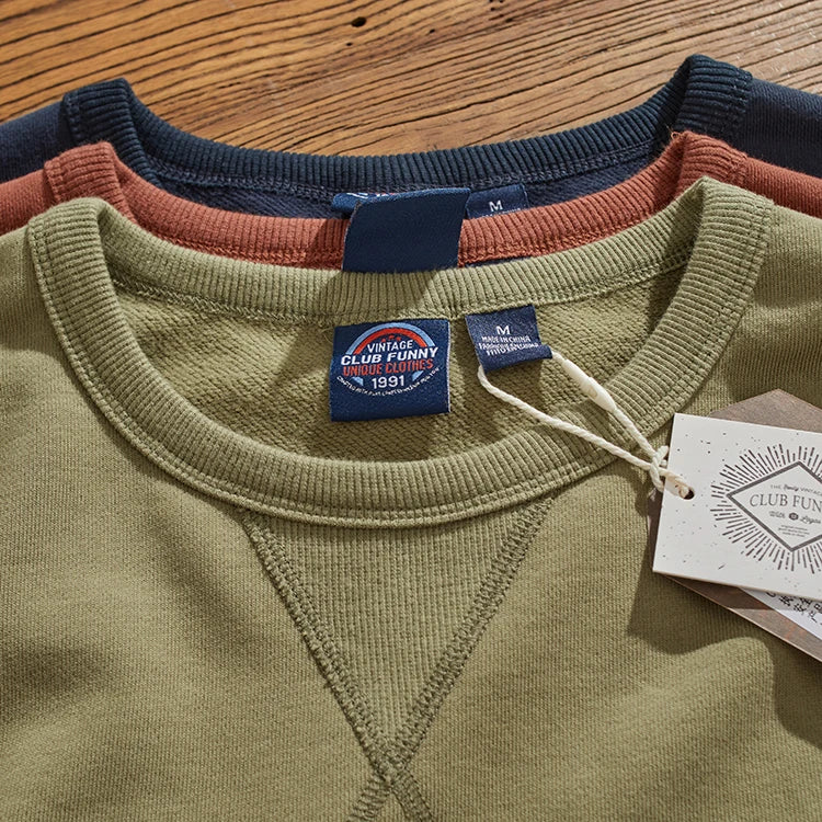 Herfst Nieuwe Amerikaanse Retro 450g Dikke Fluwelen Motorfiets Bedrukte Sweatshirts Heren Eenvoudige Gewassen Jeugd Casual Pullover Sportkleding