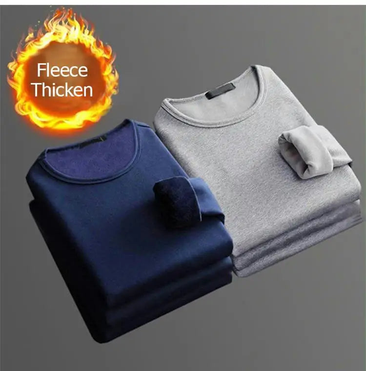 1 STUKS Heren Winter Thermisch Ondergoed met Lange Mouwen Plus Fluwelen Gewatteerd T-shirt Slanke Effen Kleur O-hals Onderkant Shirt