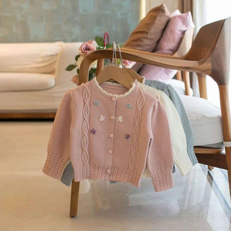 New Autumn Kids Sweater Cute Bow Girls Knitwear Clothes Knit Korean Version Children's Cardigan Tops 2-6T Girls
