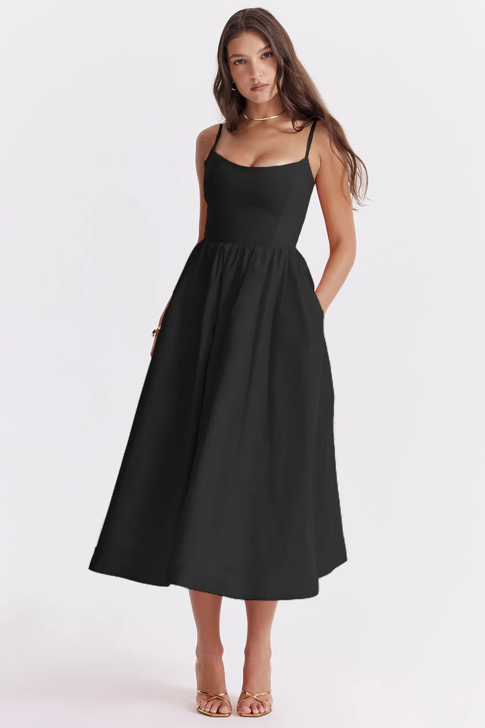 Chic Elegant Party Dresses for Women Solid Spaghetti Strap Sleeveless Long Dress Holiday Beach Sundress Robe Femme Été