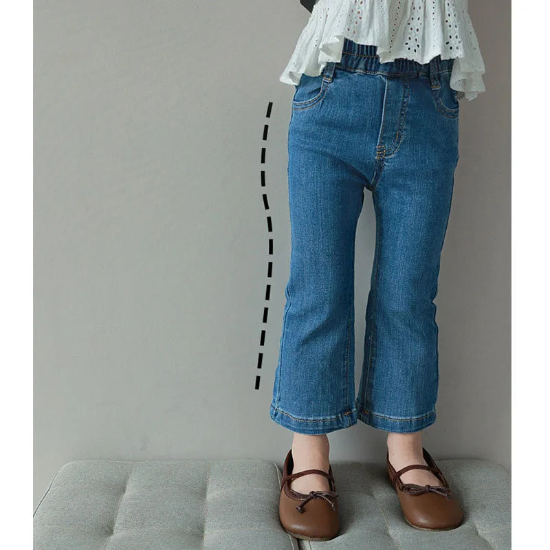 New Autumn Kids Jeans Girls Cute Slim Fit Denim Flared Pants Children Simplicity Blue Skinny Trousers 1-6Y 2-7T Girls