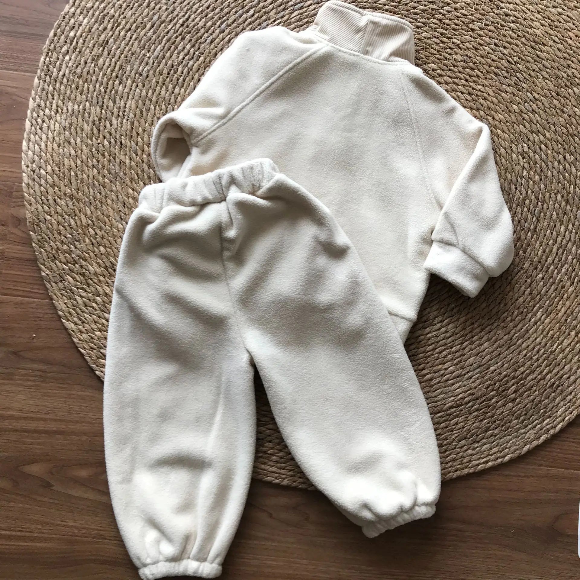 Unisex 2Pcs Autumn Winter Warm Clothing Set Fleece Hoodie and Pants Suit Turtleneck Double Fleece Kids Tracksuit