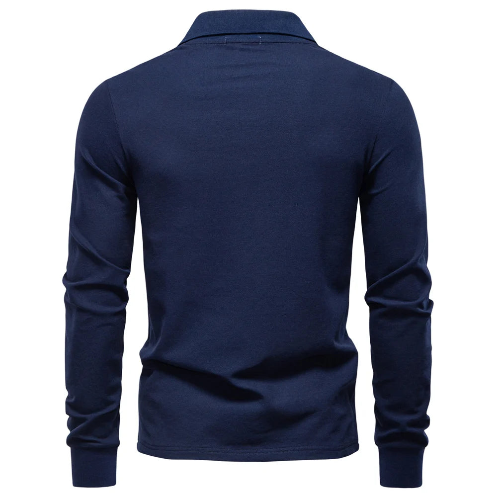 2025 Men's Business Casual Polo Shirt Solid Colour Long Sleeve Cotton Rich Blend Breathable Polos For Male
