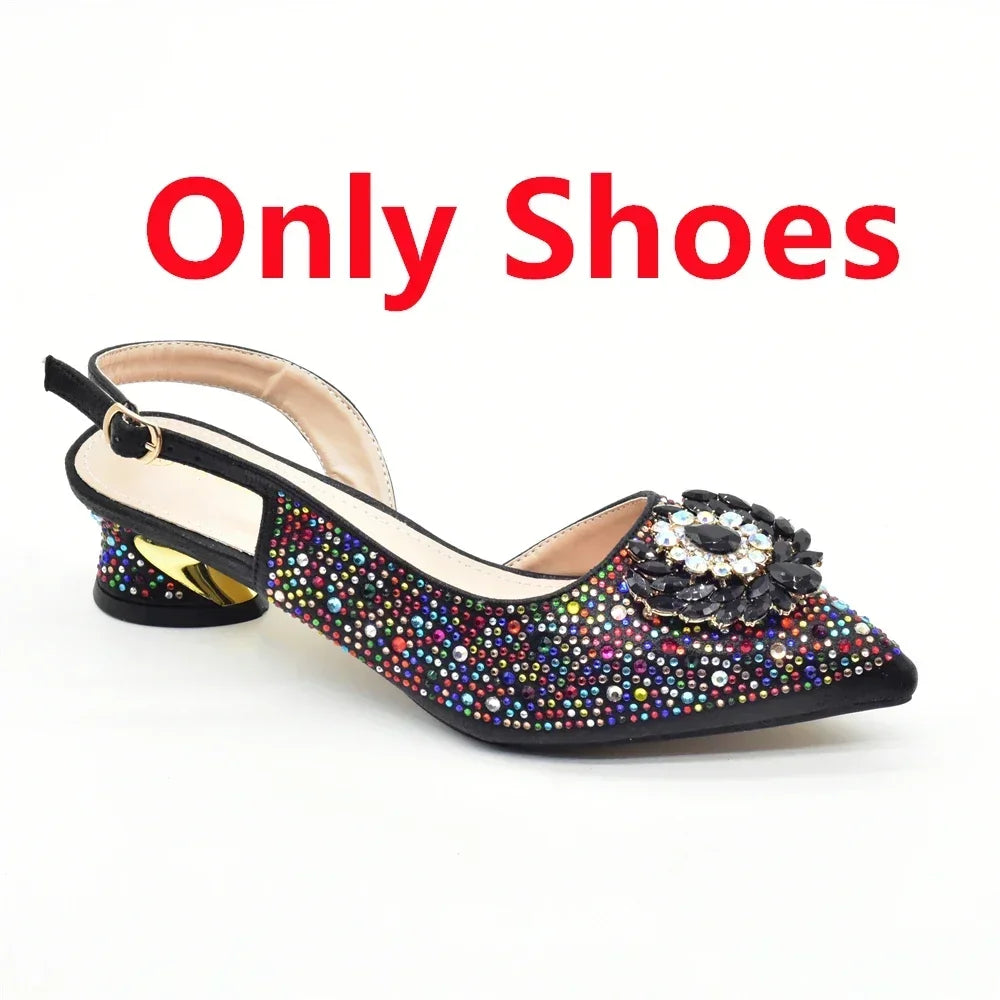 New Fashion Shoes Matching Bag Set Decorated with Crystal Ladies Wedding Party Women High Heel Pumps Luxury Rhiinestone Shoes