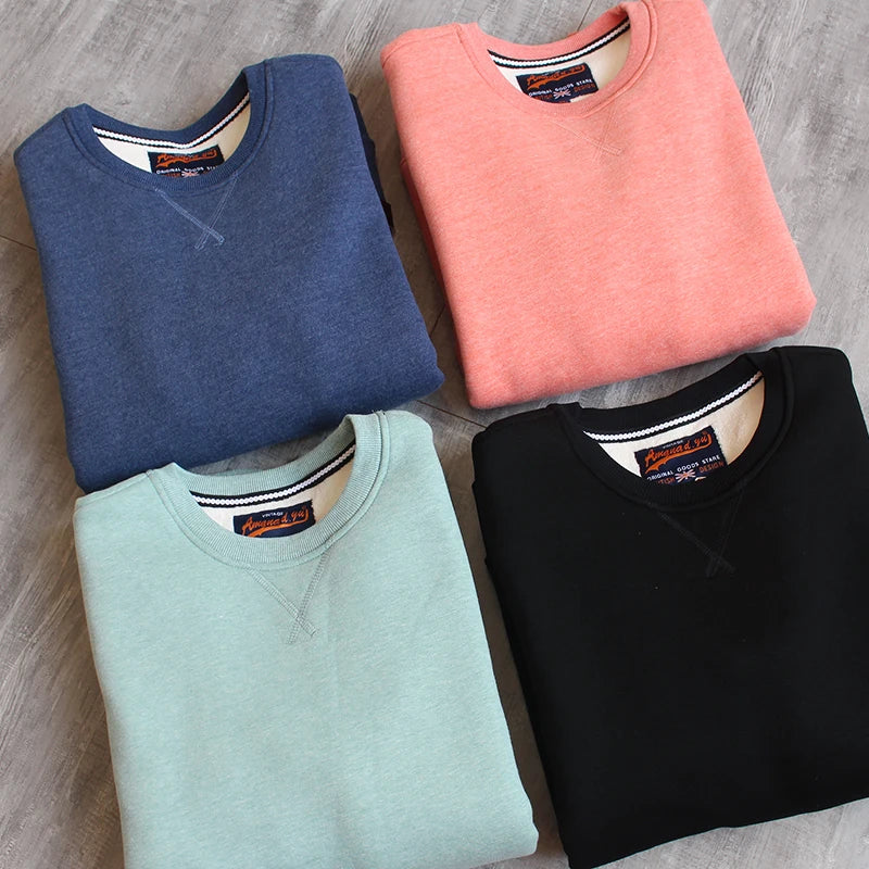 Herfst Winter Nieuwe Amerikaanse Eenvoudige Dikke Arctische Fleece Effen Kleur Sweatshirt Heren Puur Katoen Gewassen Pullover Casual Sportkleding
