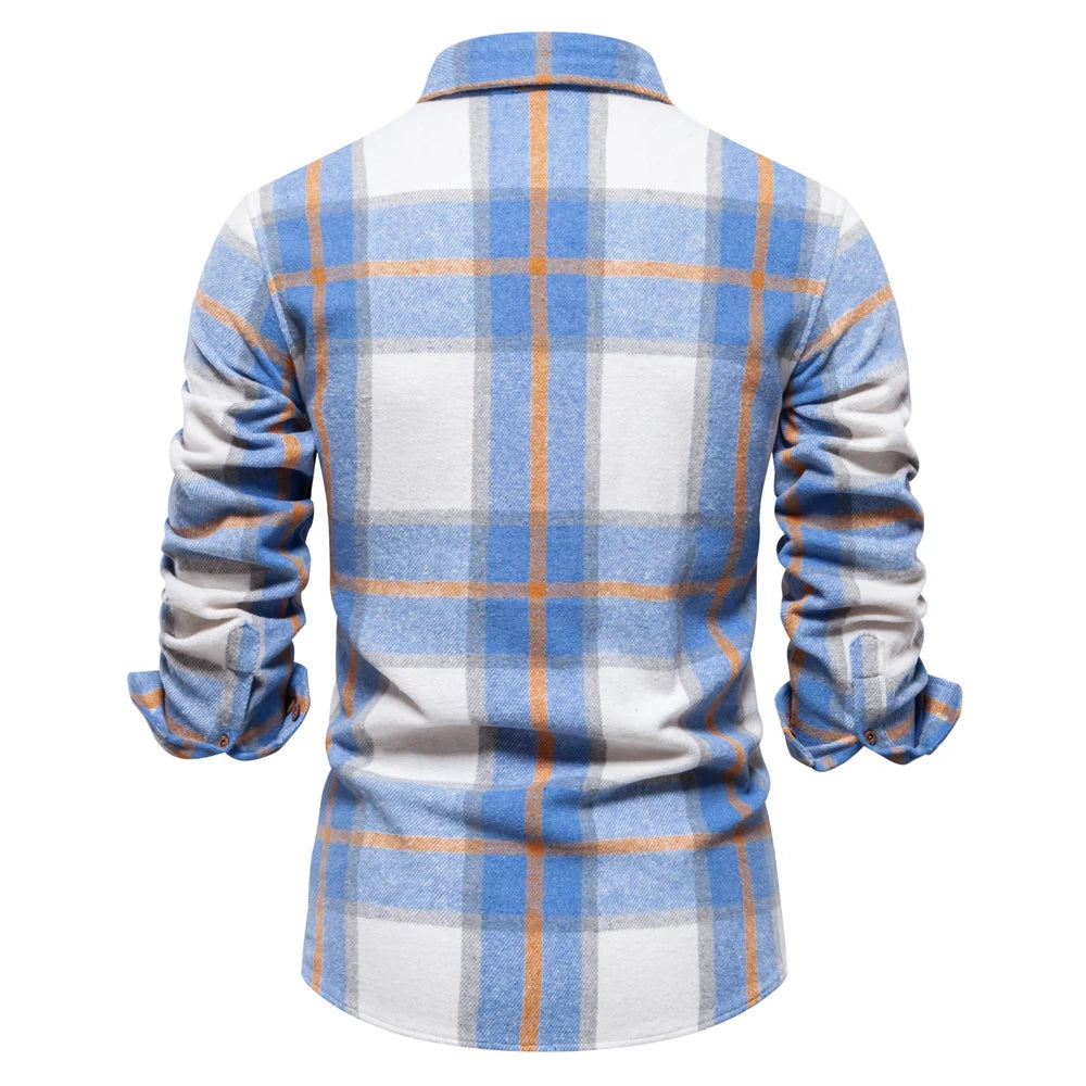 2023 New Autumn and Winter Thicken Plaid Shirt for Men Over Jacket Men Casual Classic Double Pockets Mens Shirts