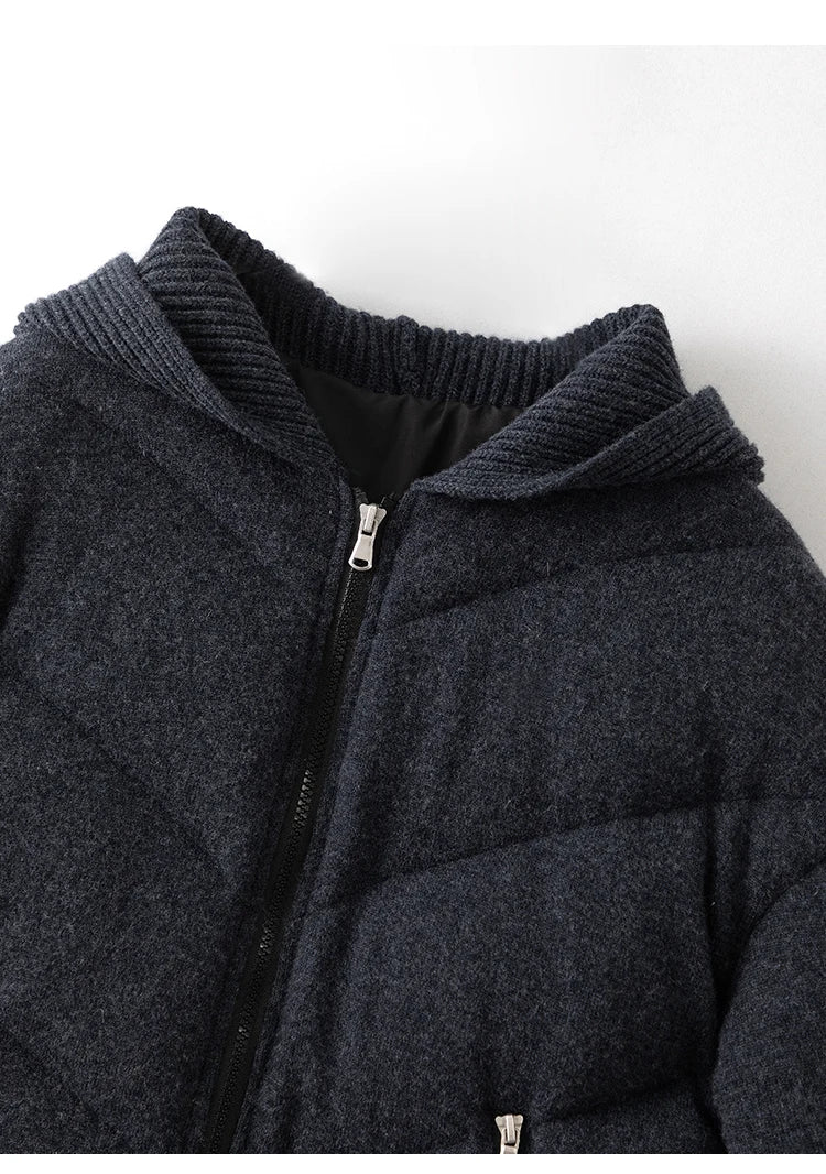 Women's Luxury Hooded Threaded Sleeve Down Coat, Warm Jacket For Ladies