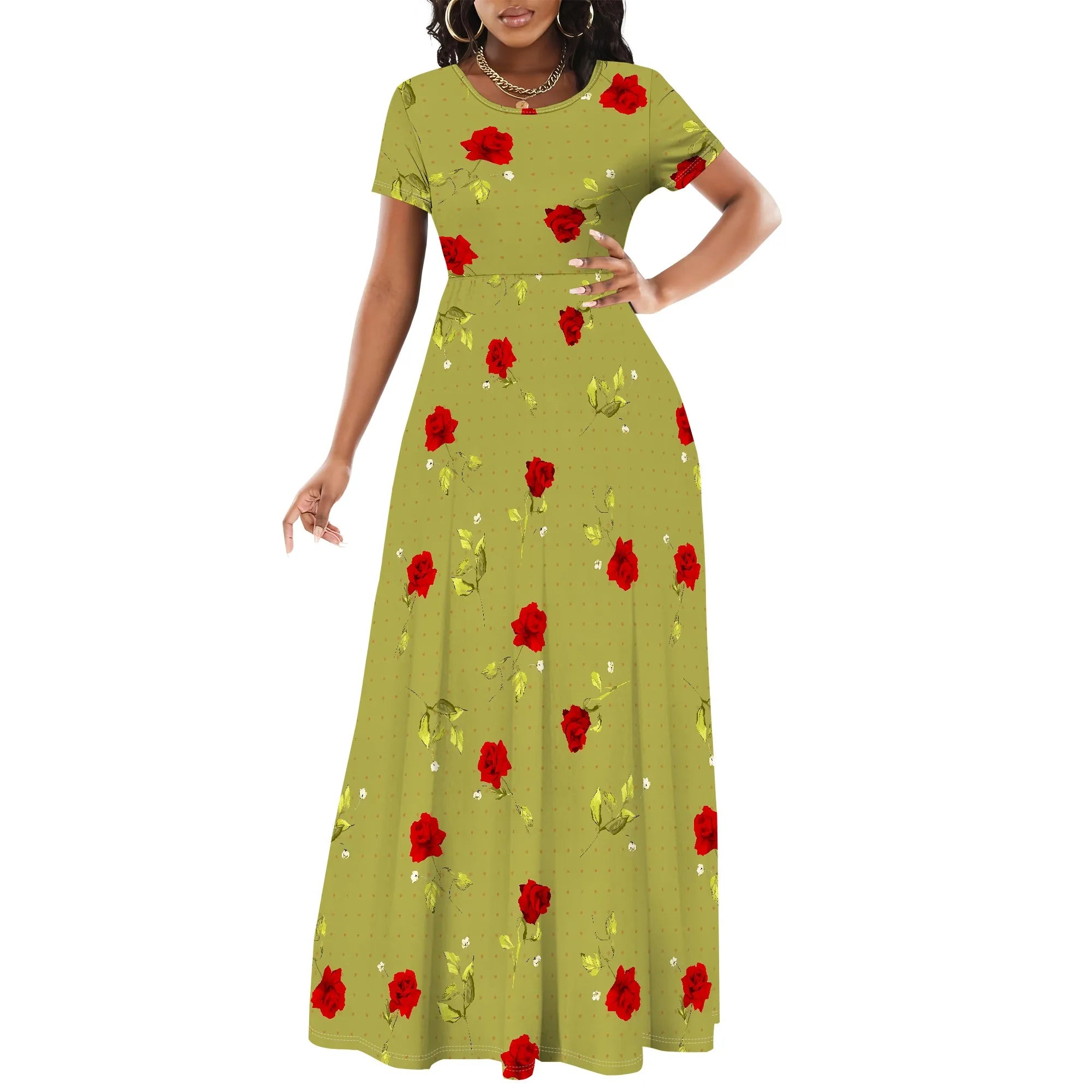 Summer Off Shoulder Floral Print Maxi Dress Elegant Short Sleeve Vacation Outfit