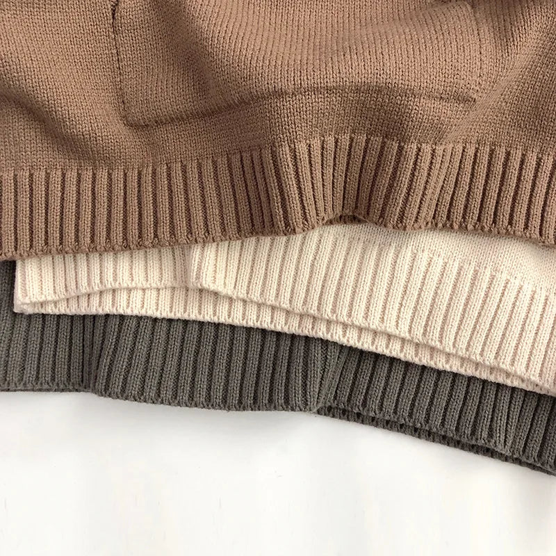 Front Pocket Fine Knit Children Boys Girl Sweaters Hoodie Knit Pullover Loose Style Girl Hooded Toddler Knitwear Coat 1-6Y Unisex