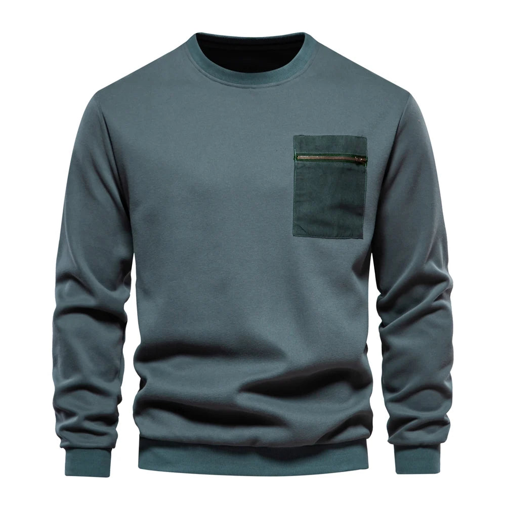 Men's Zipper Pocket Cotton Blend Sweatshirt For Casual Sport Pullover Men's Sweatshirts
