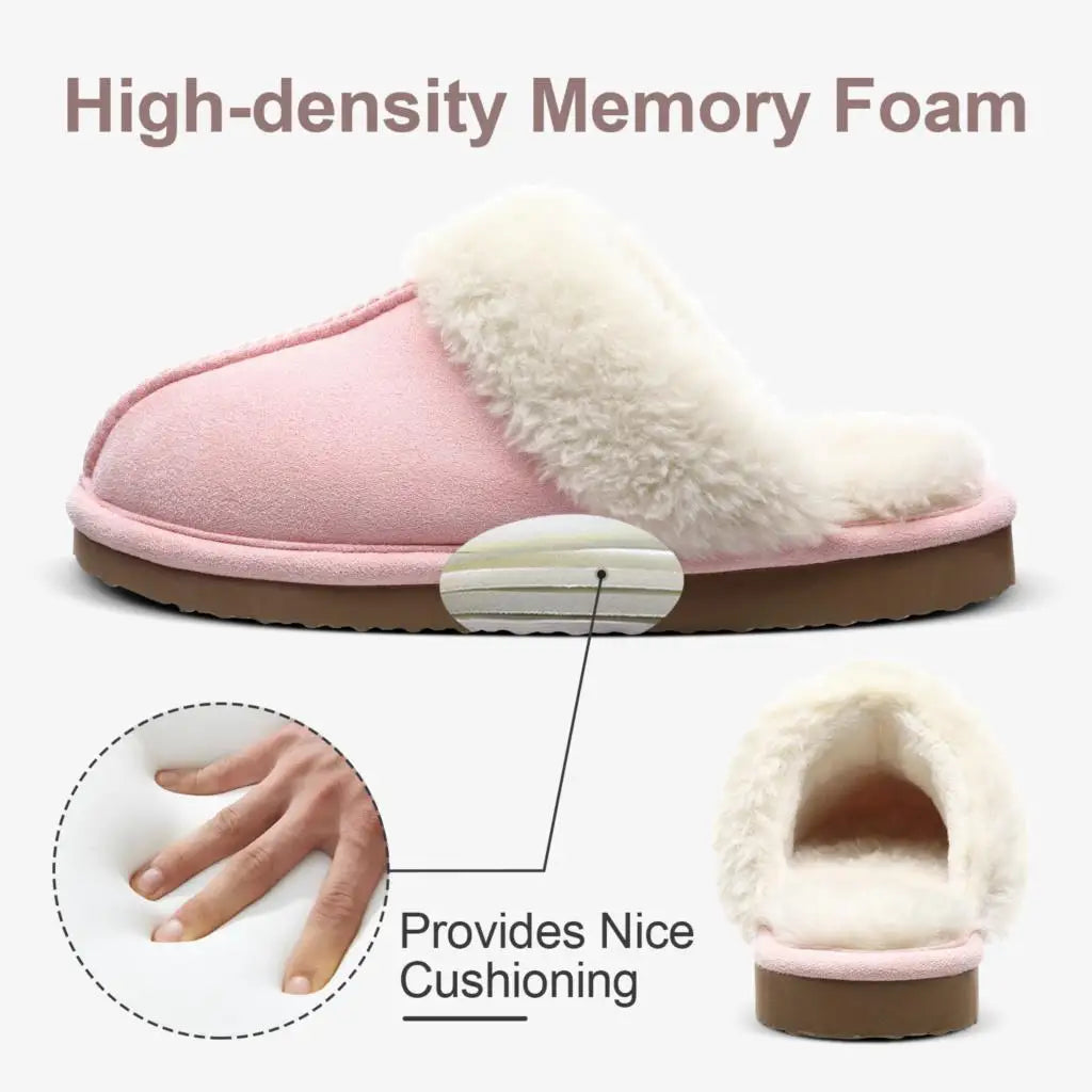 Unisex Winter Fur Slippers Home Suede Mules Short Plush Slippers For Indoor Warm Cosy Fuzzy Flats Slides For Men & Women