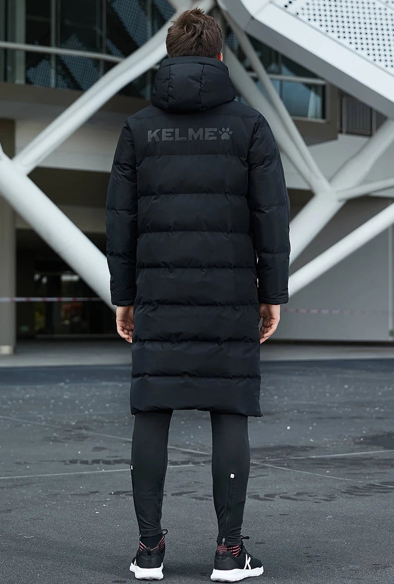 Men's Winter Jacket Long Sports Training Hooded Coat Outwear Warm Silk Cotton Windproof Cotton Clothing