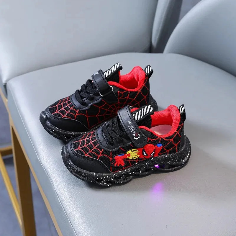 Disney Spiderman Light-Up Boys Spring Sneakers Breathable Mesh Outdoor Shoes with Non-Slip Sole, Illuminated LED Kid Footwear