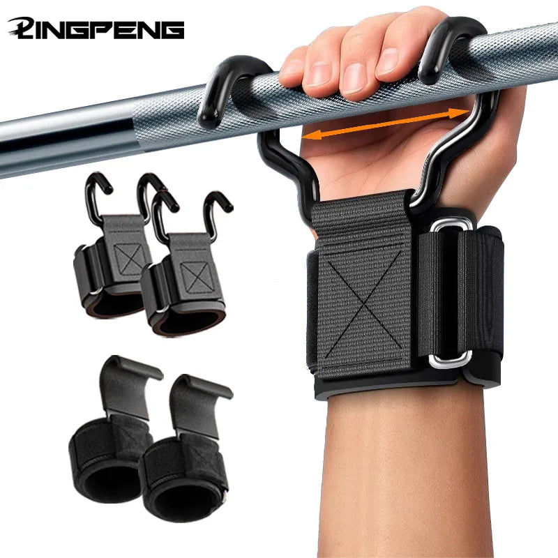 1Pair Weightlifting Hook Grips With Wrist Wraps - Serves As Hand-Bar Wrist Strap, Weight Strap Pull-Ups, And Power Lifting Gloves