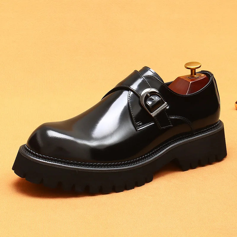 British casual leather shoes genuine leather formal business men shoes thick soled Oxford shoes patent leather Derby shoes