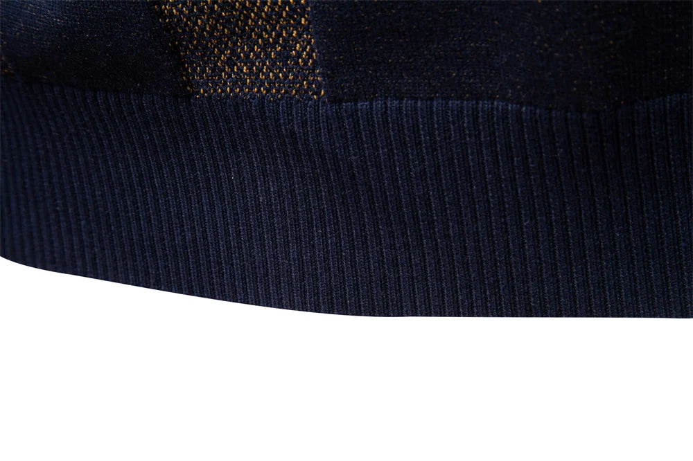 Men's Contrast Colour Sweater Striped Crewneck Pullover Warm Knitted Cotton Blend Luxury Winter Male Sweater