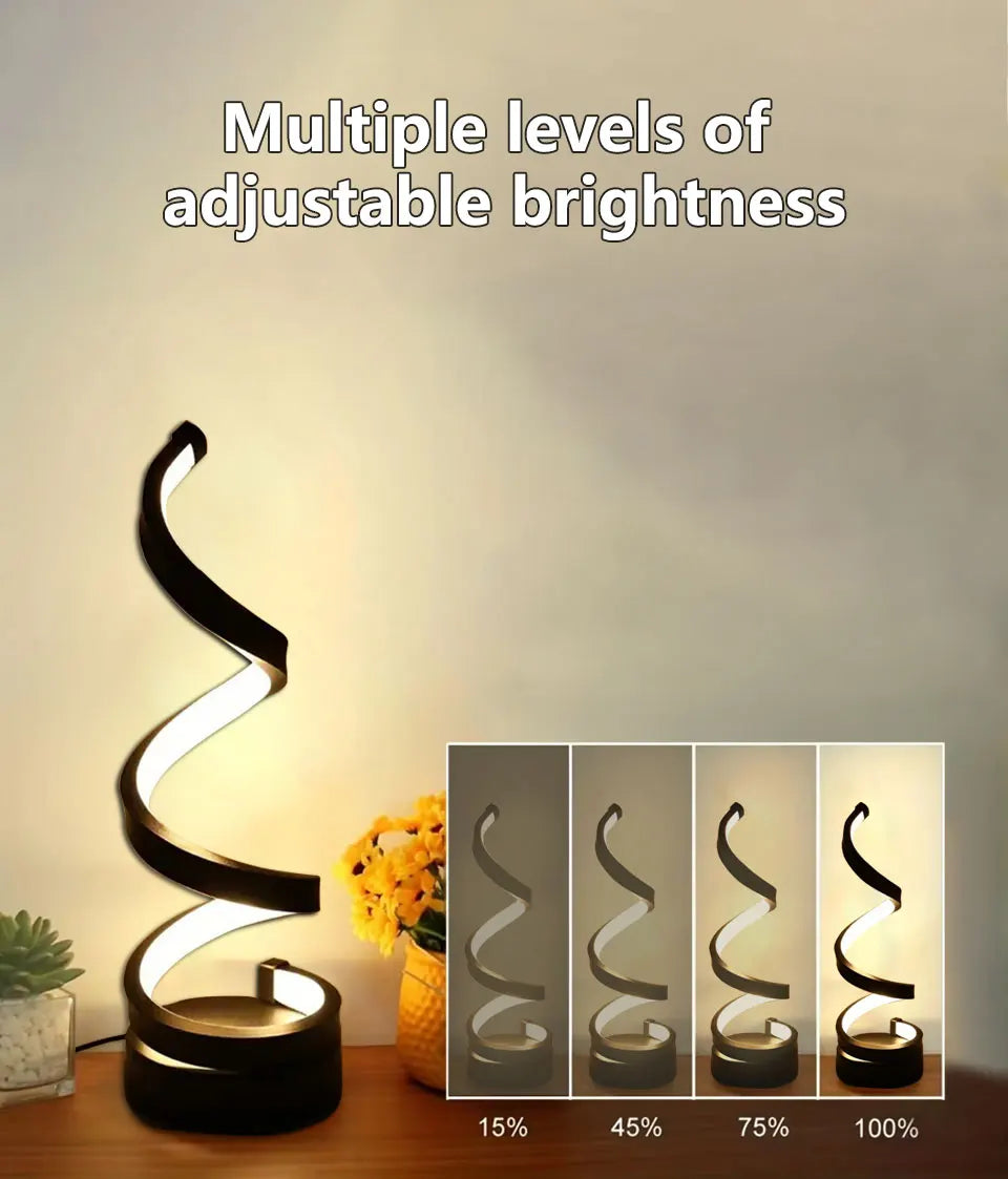 Modern Spiral Table LED Night Light Dimmable Desk Lamp Living Room Nightstand Lamp Bedside Table Study Office Bedroom Decoration