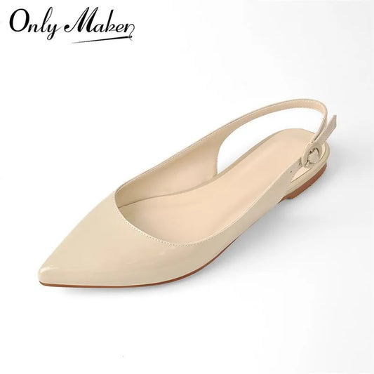 Women Pointed Toe Flats Pumps Solid Patent Leather Shallow Ankle Buckle Shoes Comfortable Office Large Size Autumn