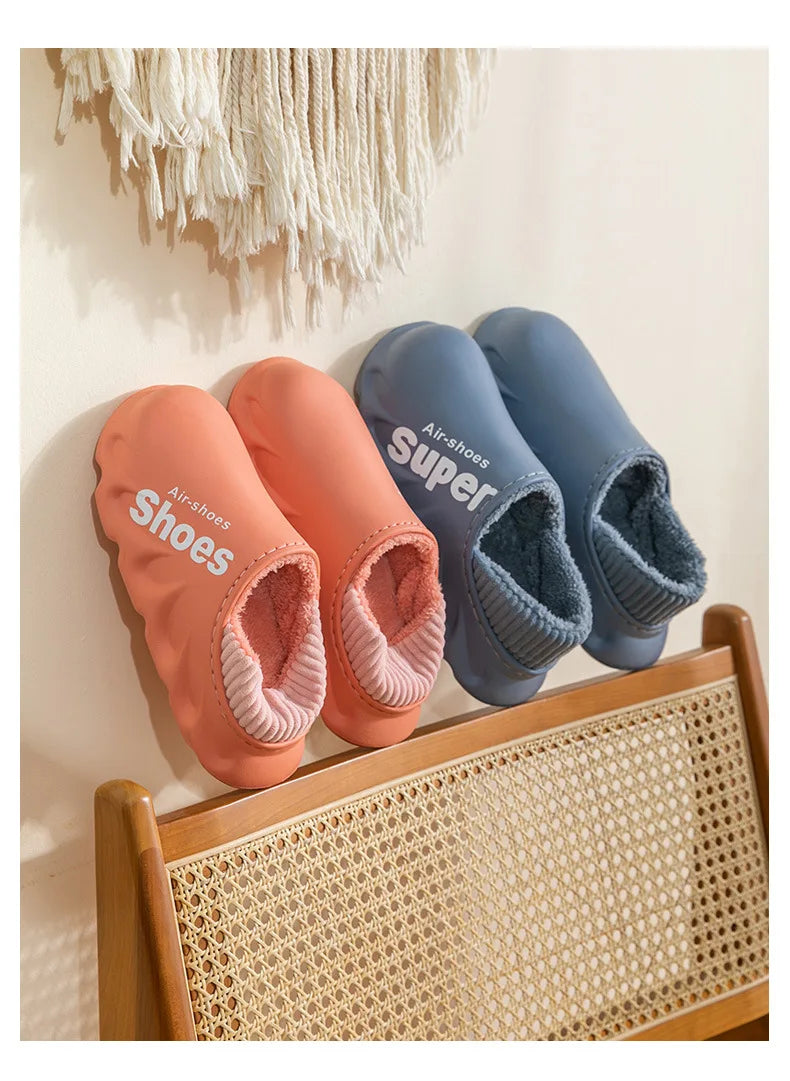 Unisex Winter Warm Cotton Slippers Indoor and Outdoor Waterproof Walking Shoes Fluffy Non-Slip Sandals For Women & Men