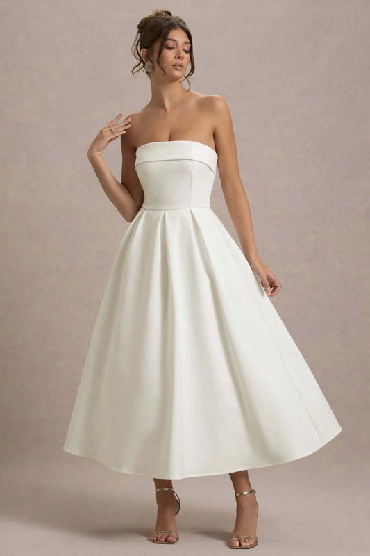 2025 Franse mode elegante lange avondjurk vrouwen high-end effen mouwloze strapless feestjurk chique minimalistische kleding