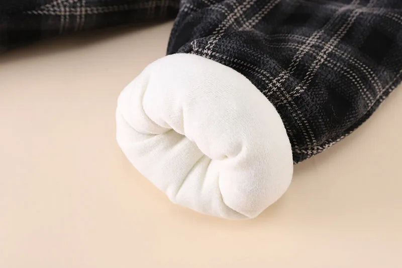 Winter Baby Children's Pants Girls Retro Plaid Thick Trousers Fur Lining Boys Warm Casual Pants 0-5Y Unisex