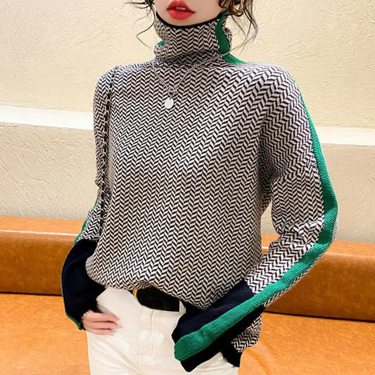 Women's Turtleneck Sweater Knitted Simple Soft Top Slim Warm Jumper Pullover Basic Female Sweaters