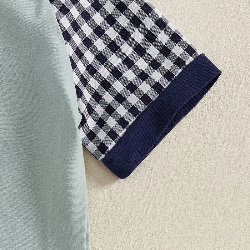 New Summer Kids Clothes Set Boys Girls Cute Patchwork Tops + Grid Short Children Casual Suit 2PCS 1-3Y Unisex