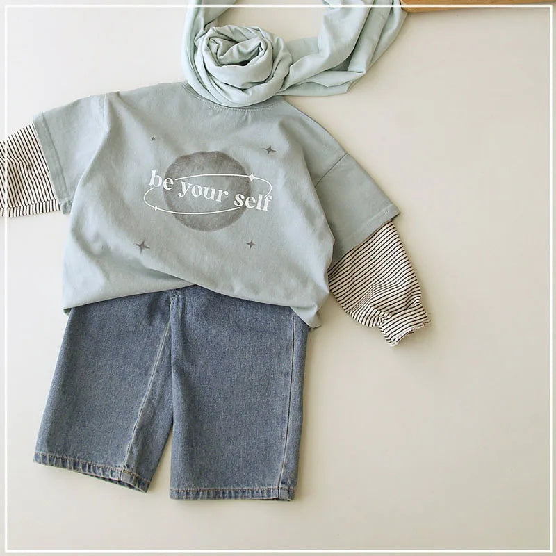 New Autumn Girls Boys Solid Colour Fashion Trousers Kids Pants Children Loose Wide Leg Jeans 1-6Y Unisex