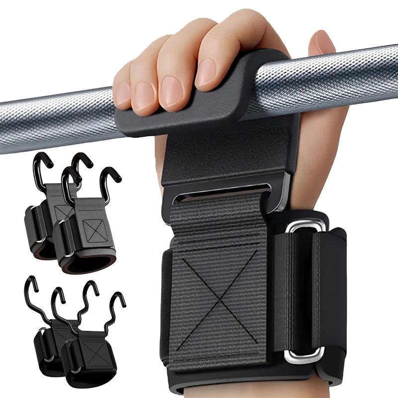 1Pair Weightlifting Hook Grips With Wrist Wraps - Serves As Hand-Bar Wrist Strap, Weight Strap Pull-Ups, And Power Lifting Gloves
